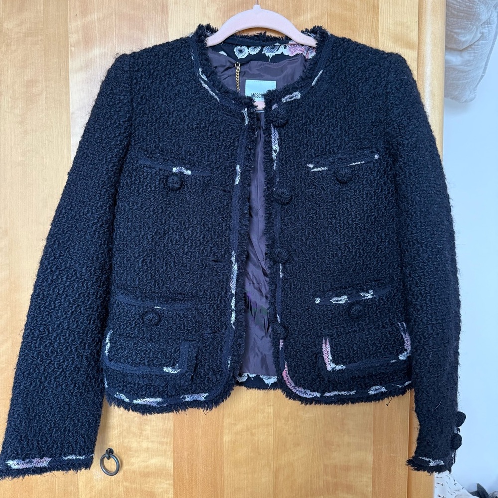 Moschino Collarless Tweed Jacket